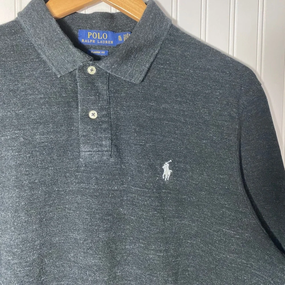 Polo Ralph Lauren Preppy Dark Grey Long Sleeve Polo Top Classic Fit Essential XL